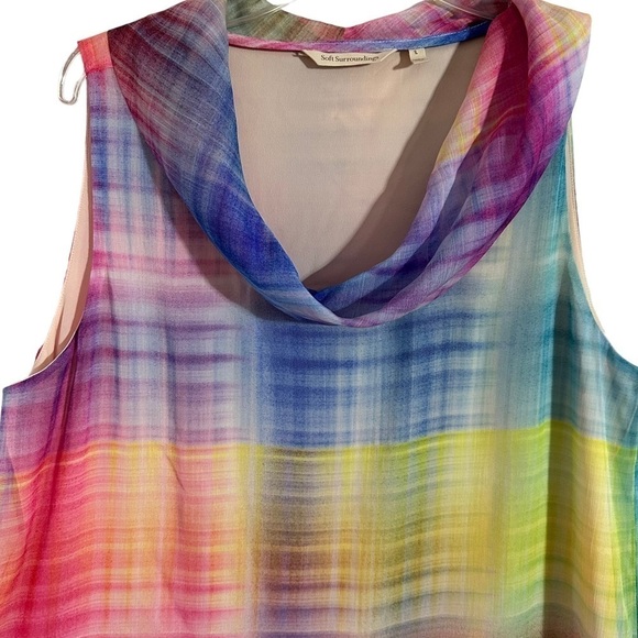 Soft Surroundings Pink Yellow Blue Carnevale Multi Plaid Maxi Dress Cowl Neck - Picture 5 of 9